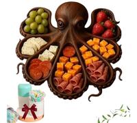 Kraken Plateau de service nautique en bois avec motif pieuvre pour fromage, viandes et fruits, cadeau unique pour les amateurs de fruits de mer (A, L)