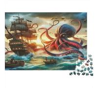 Kraken & Tall Ship Puzzle 1000 pièces, Monstre Marin, compétences cognitives pour Adolescents 52x38cm