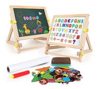 kramow Tableau Chevalet Enfant, 3 en 1 Double Face Magnétique Tableau Noir et Blanc avec Accessoires Alphabet Puzzle, Activités d'apprentissage, Jouet Educatif pour Enfants de 3-8 ans