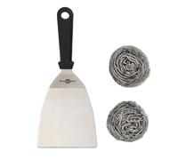 KRAMPOUZ Kit Complet de Nettoyage pour Plancha en Inox - 1 Spatule Coudée en Inox et 2 Boules Inox - Nettoyer Rapidement et Sans Effort les Planchas - Réf AKN1