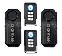KRASER KR726P2 Lot de 2 Alarme Vélo Antivol, Télécommande, Détecteur Mouvement 7 Niveaux, 3 Tonalités, 113 DB, sans Fil, Étanche, Alarme Moto sans Installation, Anti-vol Vélo Scooter Électrique Porte