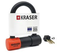 KRASER KR85S Antivol Moto SRA U Robuste, Homologué, Haute Sécurité Testée, Arceau 85x125mm ø18mm Double Verrouillage, Serrure Anti-crochetage, Anti vol Cadenas en U pour Scooter, Velo Electrique