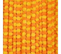 Krati Exports Lot de 5 guirlandes de calendulas synthétiques de 1,5 m | Décoration indienne/américaine pour fête de mariage, décoration Diwali, bouquet de printemps floral (Mangue et mélange jaune)