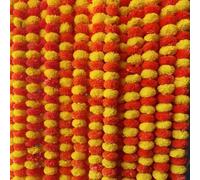 Krati Exports Lot de 5 guirlandes de calendulas synthétiques de 1,5 m | Décoration indienne/américaine pour fête de mariage, décoration Diwali, bouquet de printemps floral (Jaune et orange foncé)