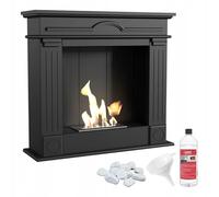 KRATKI December Cheminée de Portail Bio Ethanol + Galets + Entonnoir de Remplissage | Récipient Bio 0.75 l, A Monter Soi-même, TÜV | MDF, Acier, 87 x 95 cm, Noir