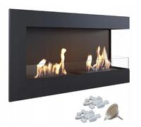 KRATKI Delta 900 Cheminée d'angle Droite Bio Ethanol + Galets 2 kg + Entonnoir + Biocarburant | Montage Mural ou Encastré l Récipient Bio 0.5 l, TÜV | Acier, 48 x 90 cm, Vitrage, Noir