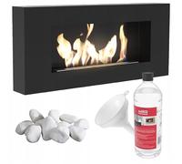 KRATKI Delta Flat Cheminée Bio Ethanol + Galets 1 kg + Entonnoir + Liquide Biocarburant 1| Montage Mural Feu Réel, Récipient Bio 0.4 l, Certifié TÜV | Acier, 40 x 90 cm, Noir Mat