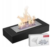 KRATKI India Cheminée au Bioéthanol sur Pied Décoration Originale avec Biocontainer Real Fire 0,5 l Acier Enduit de Poudre Certifié TÜV 49 x 8,5 cm Noir Plus Entonnoir Galets