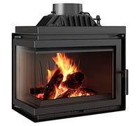 Kratki - Insert Cheminée en Fonte Simple Gauche 8 KW - Ø200 - Double Vitrage, Vue Panoramique, Ecodesign & BImSchV2, Chauffage Bois Performant