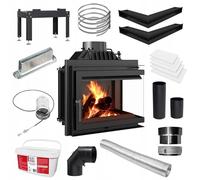 KRATKI Simple Insert de Cheminée à Bois Entrée d'air BImSchV 2 Conforme 11kW Efficacité Thermique 75% Sortie d'Échappement FI 200 mm Fonte Vitre Décorative Accessoires RightPlus