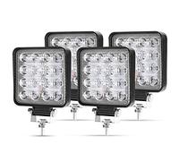 Kraumi 4 X 48W Phare de Travail à led, Projecteur Carré 12V 24V Phares Longue Portee led IP67 Spot Flood Lumière de recul pour Voiture Camion Tracteur SUV Bateau(4 PCS)