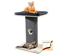 KRAUS MAGAZIN Arbre à chat en bois de bouleau et sisal véritable | Fermeture à bouton & antidérapant | 65 cm de hauteur avec coussin en lin | Arbre à chat design avec balle de jeu - Pour petits et
