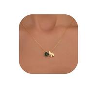 Kraven Collier en forme de cœur pour femme - Plaqué or 14 carats - Avec pendentif en forme de cœur - Émeraude - Avec lettre de l'alphabet - Cadeau de fête des mères pour maman et grand-mère, 45 cm