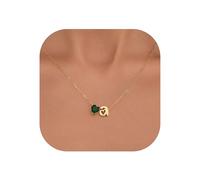 Kraven Collier en forme de cœur pour femme - Plaqué or 14 carats - Avec pendentif en forme de cœur - Émeraude - Avec lettre de l'alphabet - Cadeau de fête des mères pour maman et grand-mère, 45 cm