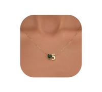 Kraven Collier en forme de cœur pour femme - Plaqué or 14 carats - Avec pendentif en forme de cœur - Émeraude - Avec lettre de l'alphabet - Cadeau de fête des mères pour maman et grand-mère, 45 cm