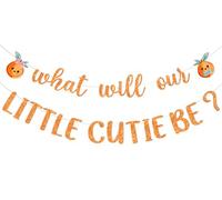 kreat4joy Bannière décorative « What Will Our Little Cutie Be » - Bannière pour fruits et orange - Décorations pour révéler le sexe de notre petite mignonne