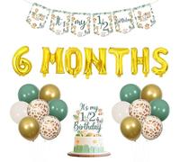 kreat4joy Décoration d'anniversaire pour garçon « It's My 1/2 » - Bannière sur le thème du safari de la jungle - Ballon en latex pour animaux tropicaux sauvages - Fournitures de fête de 6 mois