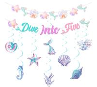 kreat4joy Décoration de fête d'anniversaire sirène pour fille, plongez dans cinq bannières sur le thème des sirènes, serpentins de plafond à suspendre sous la mer, la plage, l'océan, décoration
