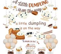 kreat4joy Décoration de fête prénatale « A Little Dumpling is on the Way » - Bannière à suspendre - Décoration de gâteau en nid d'abeille - Ballon en latex pour révélation du sexe