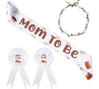 kreat4joy Décoration de fête prénatale Dumpling Mom to Be Sash Mom Dad to Be Badge Pin Couronne de fleurs pour Welcome Baby A Little Dumpling Is on The Way Décoration de révélation de sexe