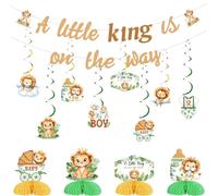 kreat4joy Décoration de fête prénatale lion, « A Little King is on the Way » - Bannière à suspendre en nid d'abeille pour décoration de fête prénatale