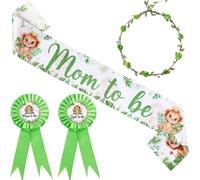 kreat4joy Décoration de fête prénatale lion, écharpe « Mom to Be », badge « Mom to Be », épingle à épingle, couronne de fleurs, vert pour garçon « A Little King Is On The Way » - Animal sauvage