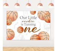 kreat4joy Décorations de basket-ball pour 1er anniversaire, Our Little Rookie is Turning One Toile de fond pour My Rookie Year 1er anniversaire Décorations sur le thème du sport Fond de photographie