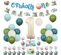 kreat4joy Décorations de premier anniversaire O Fishally One, décorations de 1er anniversaire de garçon, O fishally One décorations de gâteau de cupcake, bannière, guirlande de ballons en aluminium en