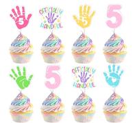 kreat4joy Lot de 36 décorations de fête d'anniversaire « Hi Five » pour fille - Impression double face pastel - Pré-assemblées pour « High Five is A Vibe » - Décoration de 5e anniversaire