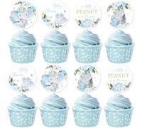 kreat4joy Lot de 36 décorations de fête prénatale éléphant pour garçon, décorations de cupcakes avec inscription « A Little Peanut Is On the Way » - Bleu