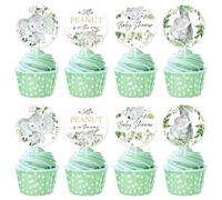 kreat4joy Lot de 36 décorations de fête prénatale en forme d'éléphant « A Little Peanut Is On the Way » - Décorations de cupcakes pour garçon et fille