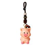 KREATIONS Porte-clés cochon en bois pour femme, Petit cochon sculpté sur bois - Style mantra en six mots, S