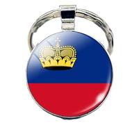 KREATIONS Porte-clés drapeau Europe : GB, Belgique, France, Pays-Bas - Bijoux en verre, Liechtenstein bleu foncé, S