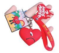 KREATIONS Porte-clés Lapin Mauvais : cœur rouge, accessoire de sac à dos, pendentif de voiture, Charm jewelry bleu, S