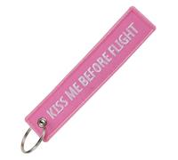 KREATIONS Porte-clés moto avec broderie blanc sur noir, Rose Kiss Me Before Flight, S