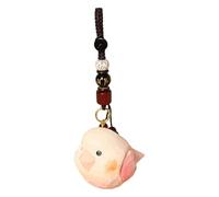 KREATIONS Porte-clés perroquet sculpté à la main - Pendentif de sac à dos de voiture, Sculpture sur bois perroquet rose - Style mantra en six mots, S
