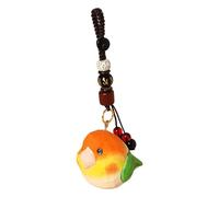 KREATIONS Porte-clés perroquet sculpté à la main - Pendentif de sac à dos de voiture, Sculpture sur bois perroquet orange - Style mantra en six mots, S