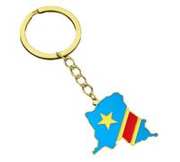 KREATIONS Porte-clés République démocratique du Congo Carte Drapeau, Porte-clés doré, S