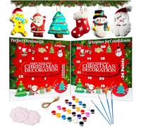 KreativeKraft Calendrier de l'Avent 2025 DIY Calendrier Compte à Rebours Noel à Peindre Figurine en Plâtre 24 Jours de Peinture Décorations de Noël