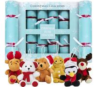 KreativeKraft Crackers Noel, Lot de 6 avec Mini Peluche Teddy Bear, Decoration Noel Sapin, Chapeau Fete et Cadeau Blague, Idee Cadeau Deco Table Noel (Verte)