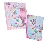 KreativeKraft Journal Intime Fille Coffret Papeterie Carnet Secret avec Stylo Pompon (Rose Papillon)