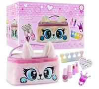 KreativeKraft Maquillage Enfant Fille Trousse Maquillage Enfant avec Gloss Vernis Enfant Fille Non Toxique Stickers Ongles Nail Art et Sac de Rangement Peluche Fantaisie (Rose), 2103W