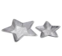 kreatives Wohnen Lot de 2 bols décoratifs en forme d'étoile - Doré ou argenté - Décoration de Noël - Aluminium argenté