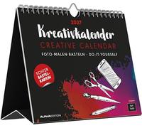 Kreativkalender Tischaufsteller quer schwarz 2027: Bastelkalender 20x16 cm zum Aufstellen und Aufhängen mit schwarzem Hintergrund, echtem Bastelkarton und gestaltbarem Titelblatt