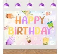 Kreatwow Bubble Tea Party décorations Bubble Tea joyeux anniversaire toile de fond bannière Bubble Tea décorations de fête d’anniversaire Bubble Tea Photo toile de fond