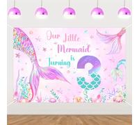 Kreatwow Décoration 3e Anniversaire Sirène Notre Petite Sirène a 3 Ans Toile de Fond Bannière Décoration Thème Océan Animaux Marins Fête Sous la Mer pour Fille Déco Anniversaire