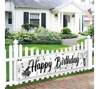 Kreatwow Décorations d’anniversaire à notes musicales, bannière de jardin Happy Birthday à thème musical, bannière de jardin à notes noires, panneau extérieur pour fête d’anniversaire piano musicale