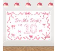 Kreatwow Décorations de 10e anniversaire pour fille - Bannière rose à deux chiffres I'M 10 - 1,5 x 1 m - Décoration d'anniversaire pour In My Double Digits Era Happy 10th Bday