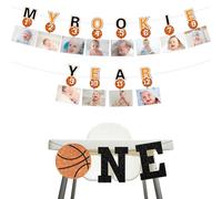 Kreatwow Décorations de basket-ball pour 1er anniversaire, bannière photo de mon année de recrue, bannière de chaise haute, thème de basket-ball, décoration de 1er anniversaire, thème sportif