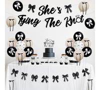 Kreatwow Décorations de fête prénuptiale avec nœud noir « She's Tying The Knot » - Bannière de fête avec nœud papillon noir - Décoration de gâteau de princesse - Ballons pour enterrement de vie de